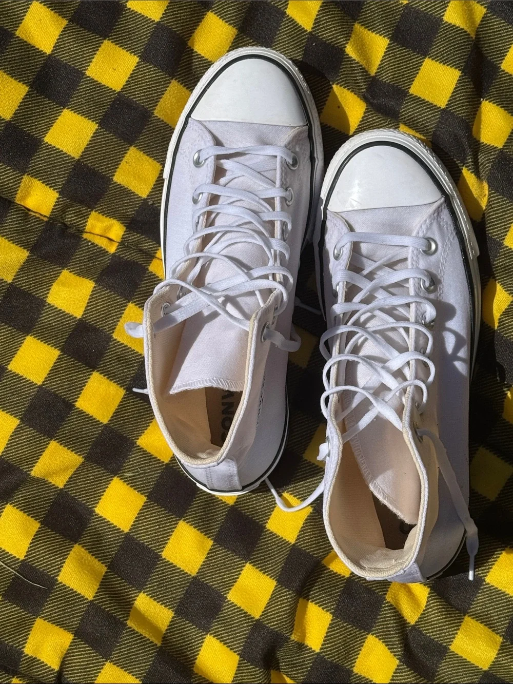 Converse White High Top Sneakers with Black Trim - Picture 14 of 14